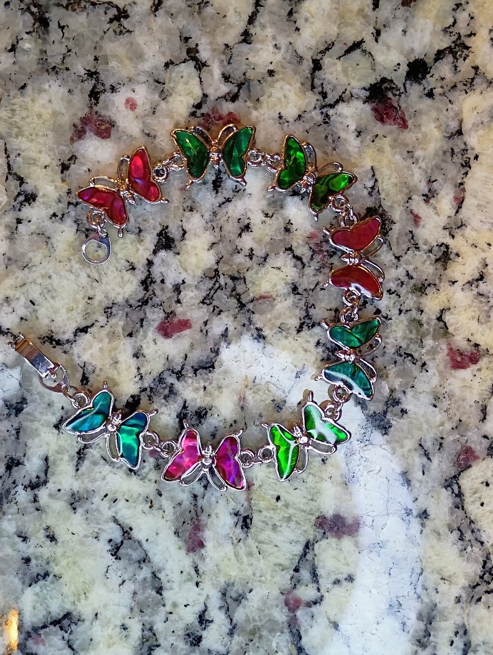 New Silver Tone Butterfly Multi-Color Enamel Bracelet